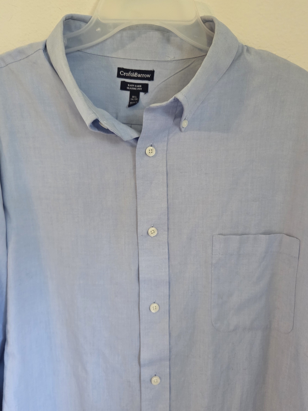 croft & barrow Pale Blue Men's Button-Down Shirt Xxl 18.5 Easy Care Classic Fit